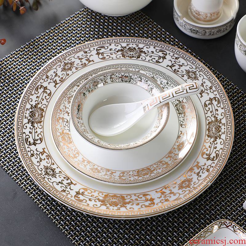 Chinese style key-2 luxury hotels table four - piece hotel restaurant ceramic tableware disinfection yellow up phnom penh thickening package printing