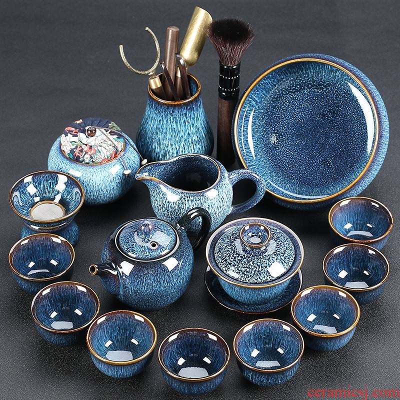 Hui shi up tea teapot konoha blue light kung fu ceramic cups of a complete set of gift set custom undertakes the ritual