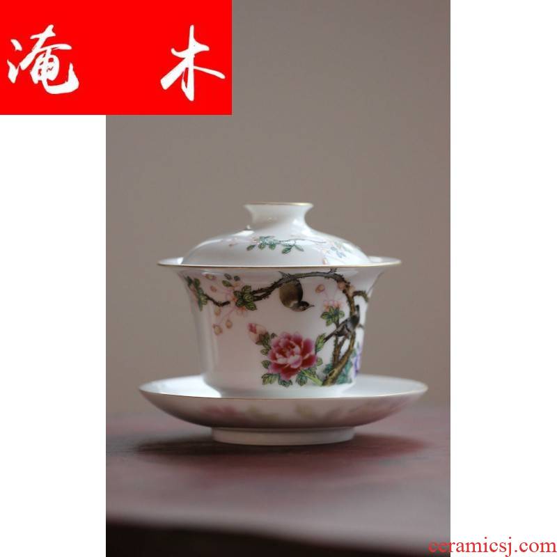 Submerged wood jingdezhen pure manual powder enamel tureen ancient jun hand - made pastel tureen tea sets