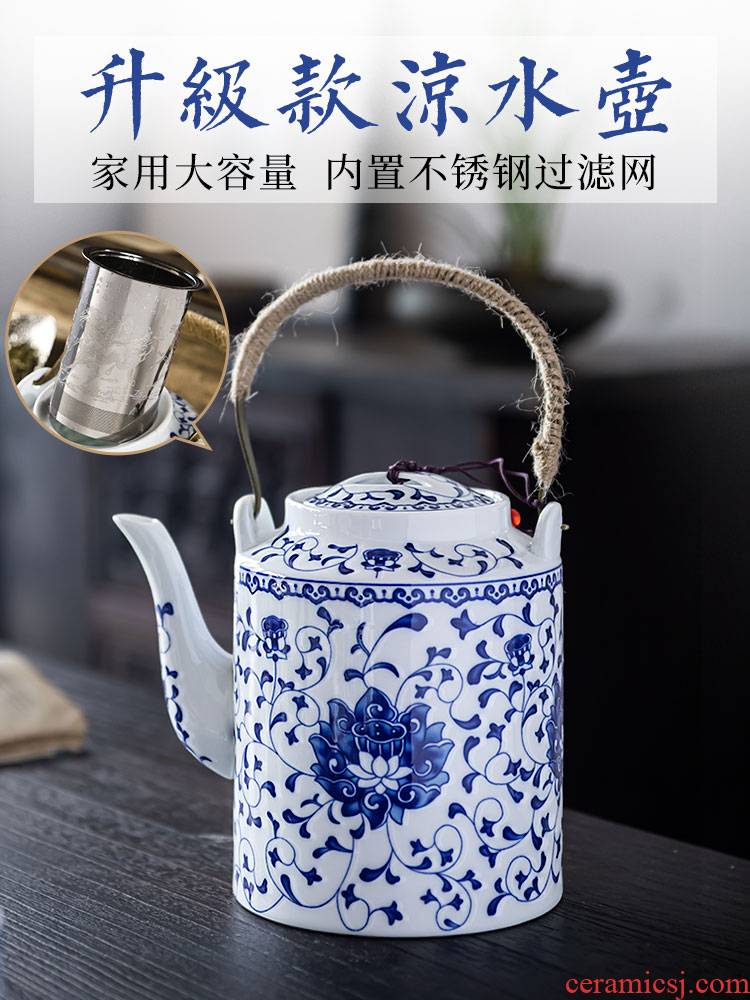 Jingdezhen ceramic teapot cool household teapot kettle pot of old blue and white porcelain tea set hotel with girder are large