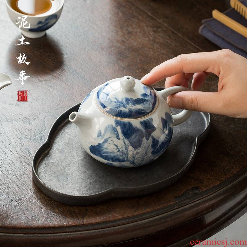 Restoring ancient ways of jingdezhen blue and white glaze color hand - made ceramic teapot xi shi pot of kung fu tea set under household teapot single pot