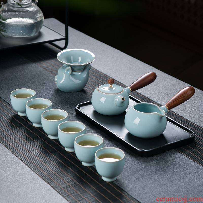 Your up kung fu tea set home sitting room of jingdezhen ceramic ice cracked piece of Your porcelain pot of tea cup side