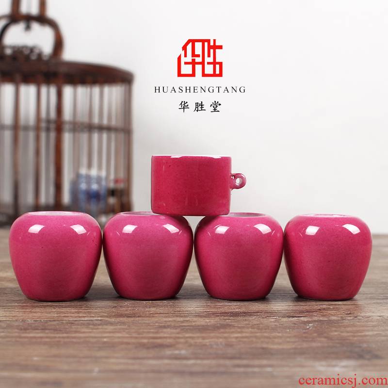 Jingdezhen color glaze carmine red son pot bird seed bird with a cup of water cage accessories