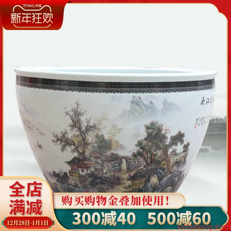 127 jingdezhen ceramics pastel landscape map daikin tank cylinder water lily tortoise refers to flower pot furnishing articles