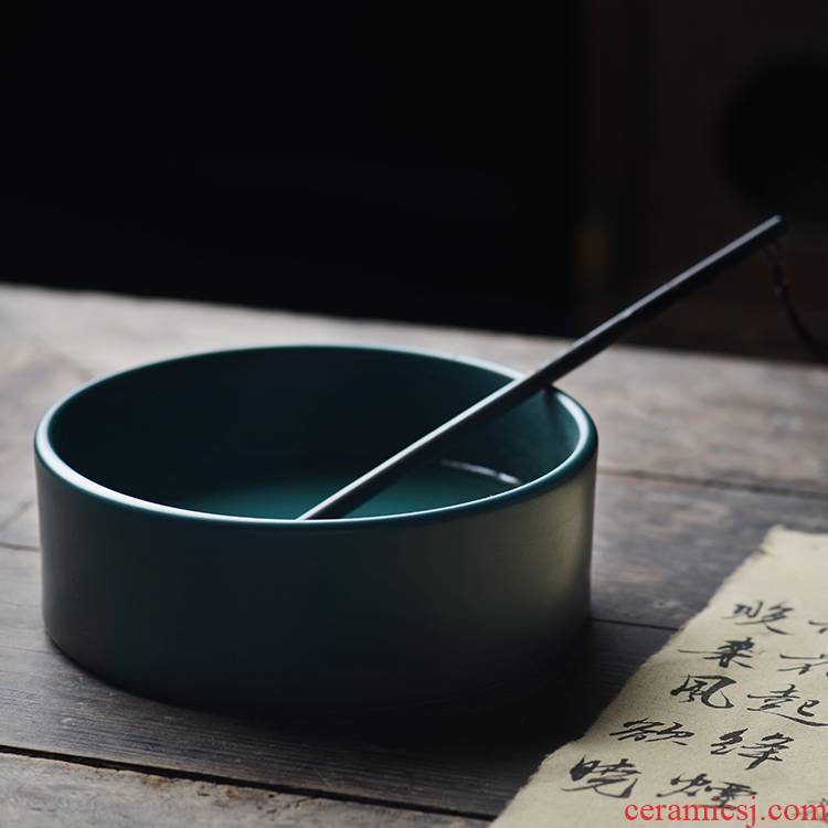 The View flavour malachite green glaze ceramic water XiCha wash to built writing brush washer refers to basin of jingdezhen porcelain tea set by hand