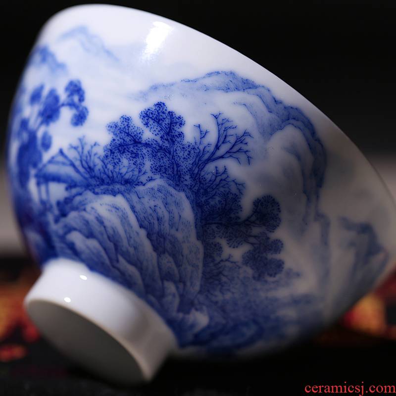 Hand made sample tea cup kung fu tea cups thin foetus pu - erh tea cup of jingdezhen blue and white porcelain ceramic tea set of pure manual ipads single CPU