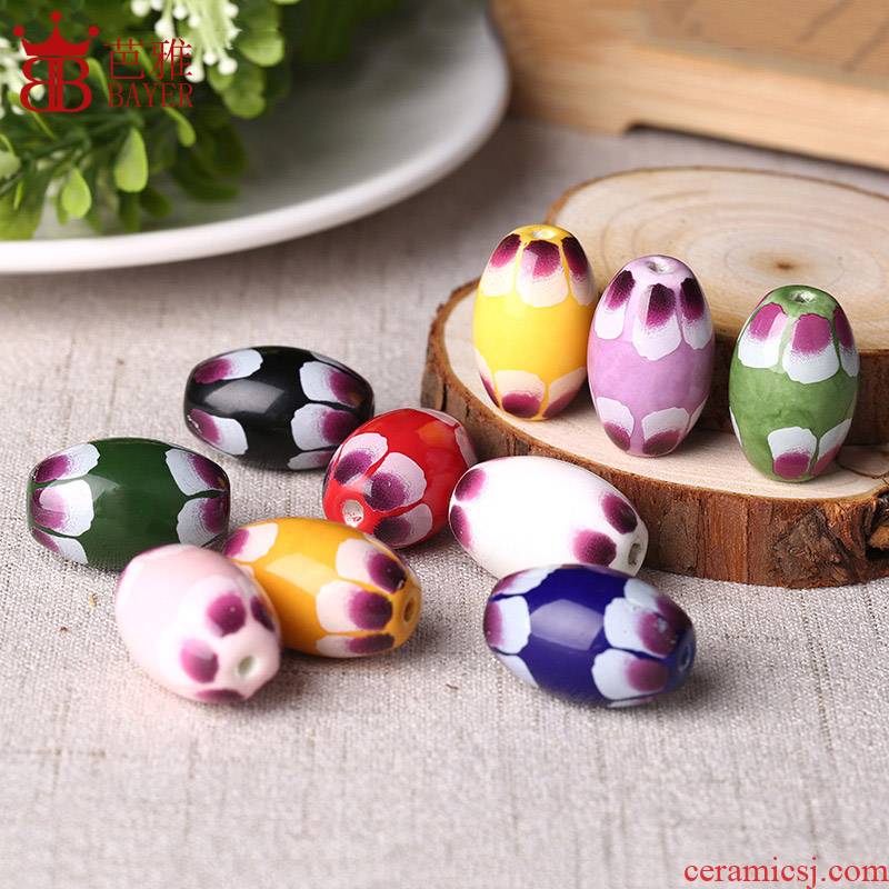Q ba jas olive printing ceramic beads barrel beads manual diy jewelry beads necklace with parts material beads Chinese wind