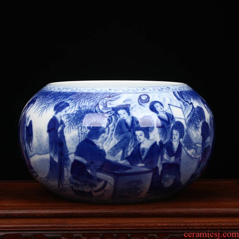 Jingdezhen ceramic vase hand - made had big blue and white porcelain pot study of classical Chinese style household decorative furnishing articles
