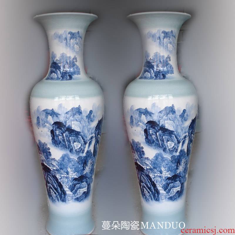 Jingdezhen hand - made dress landscape big porcelain vase, 1.3 to 1.5 meters high Jingdezhen porcelain bottle hand - made the living room