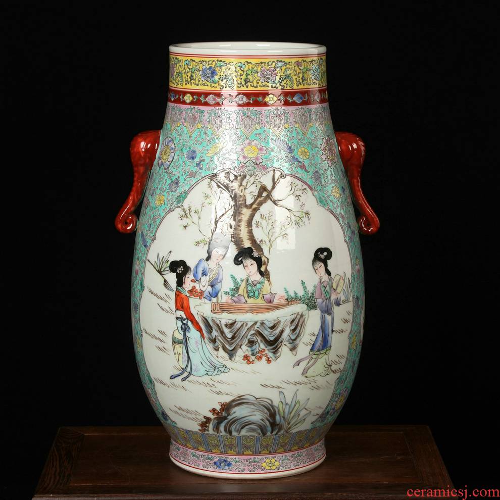 Jingdezhen ceramics hand - made pastel double elephant ladies image first great vase was Chinese style household furnishing articles
