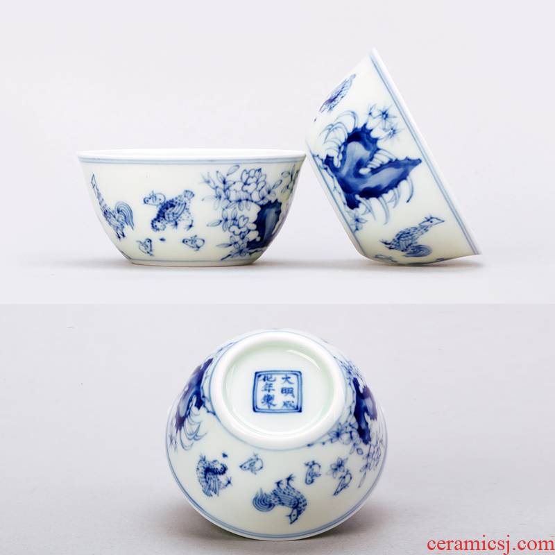 Cup of chicken in lyrics cylinder jingdezhen hand - made manual archaize ceramic tea cups