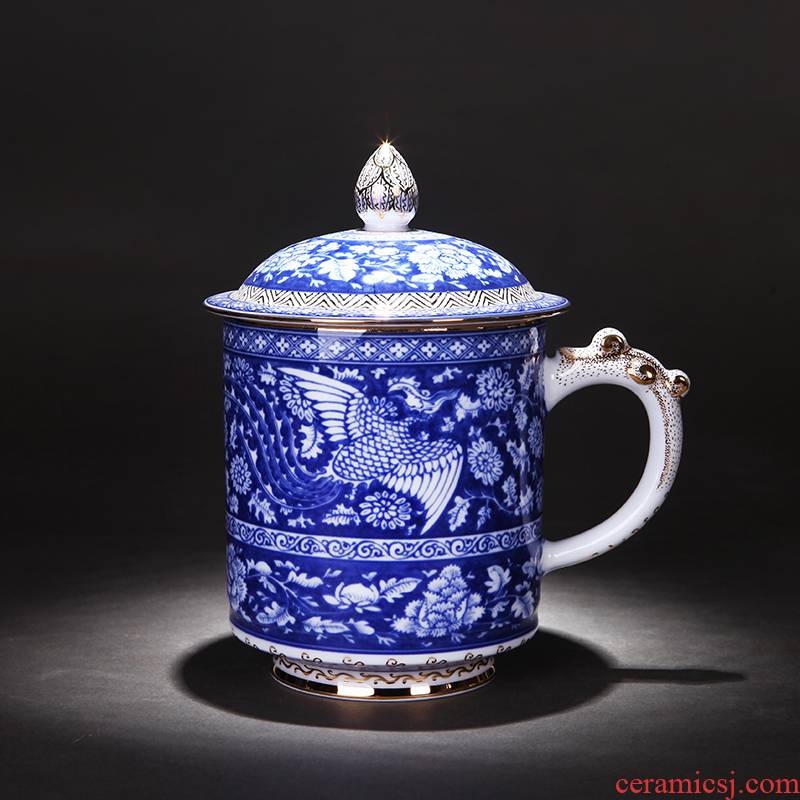 Jingdezhen blue and white painting landscape under the glaze hand - made office cup cup and cup ceramic masters cup