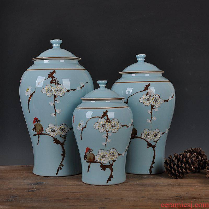 Jingdezhen ceramic vase hand - made salted and dried name plum storage tank household decorative arts and crafts porcelain sitting room porch place
