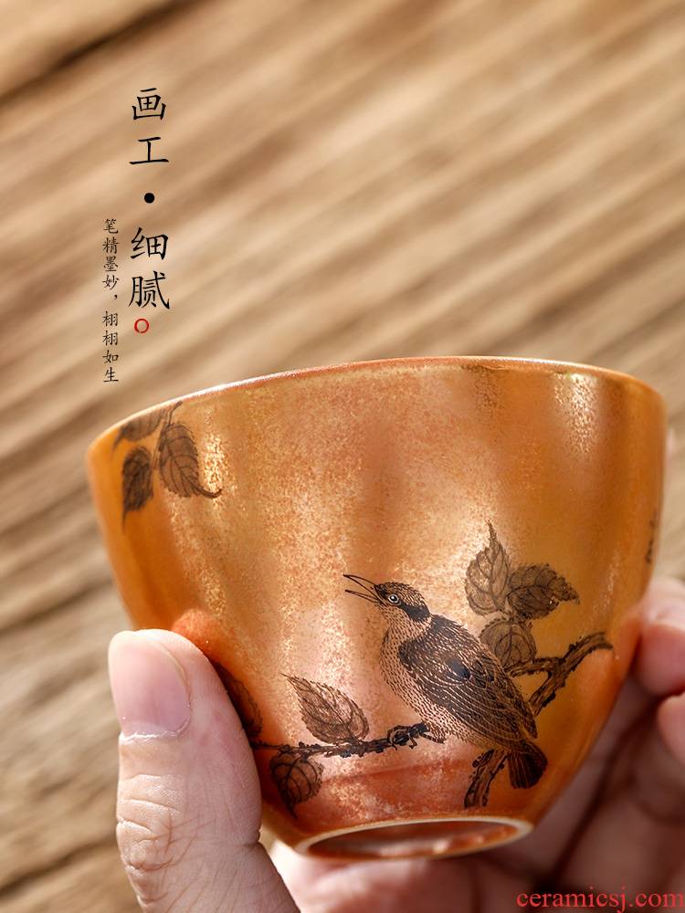 Jingdezhen hand - made firewood master kung fu tea cup single cup of pure manual sample tea cup color glaze ceramic tea set