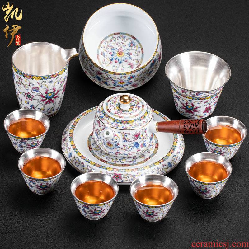 Pure silver colored enamel coppering. As kung fu tea set side teapot tea tea tea cup silver cup ceramic package