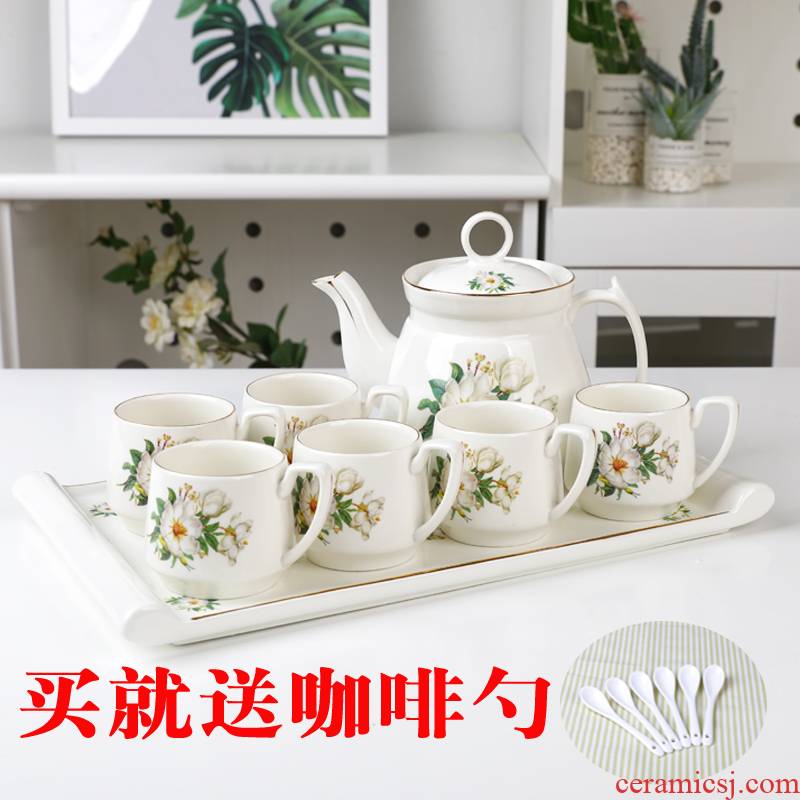 Jingdezhen tea set household Korean cold cold ceramic cups of water kettle with kettle suit heat - resistant coffee cup with pallets