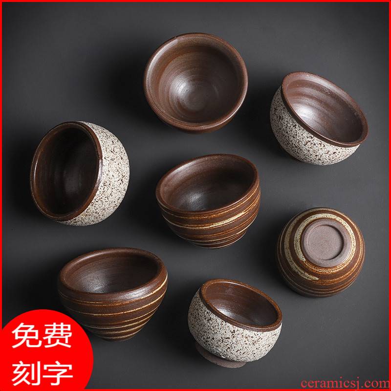 Vintage old ceramic cups firewood coarse pottery teacup personal special masters cup kunfu tea light sample tea cup single CPU