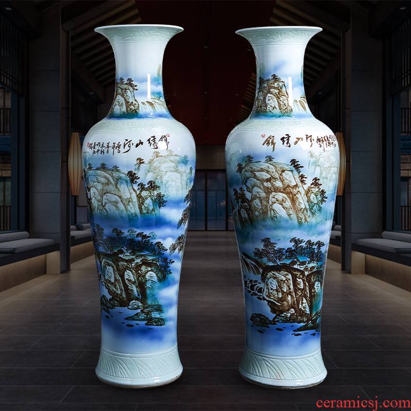 Jingdezhen porcelain ceramic hand - made ground landscape big vase of blue and white porcelain home sitting room hotel housewarming ornaments