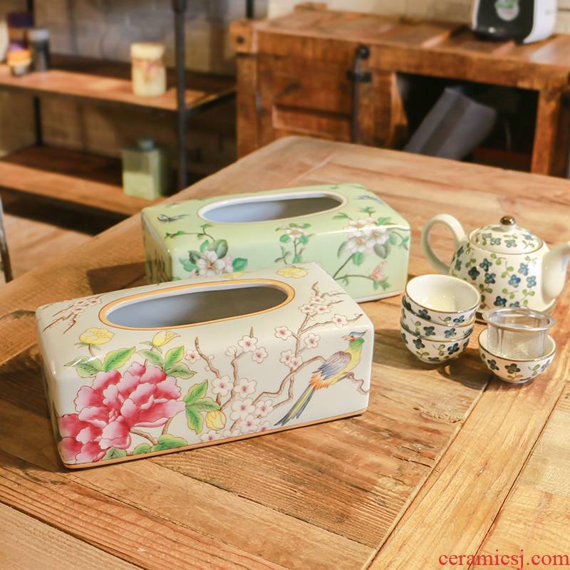 American country powder enamel household adornment series ceramic hand - made paper towel box of fruit tray table table furnishing articles