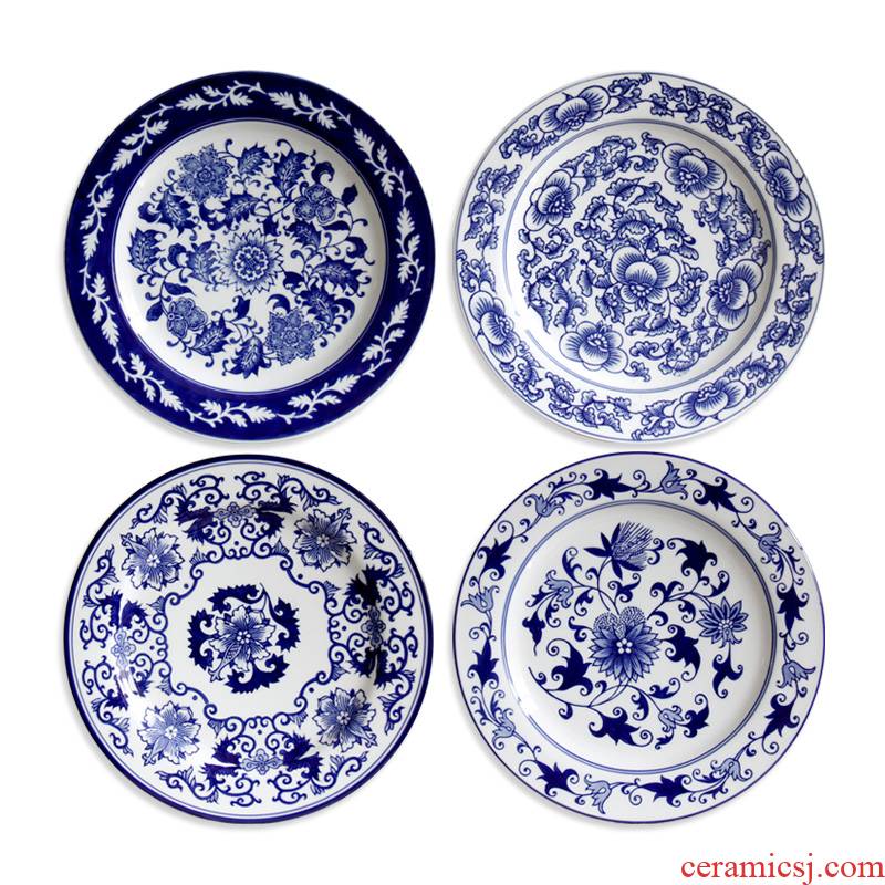 Jingdezhen blue and white hang dish European Mediterranean blue and white porcelain ceramic decoration plate plate household decoration furnishing articles