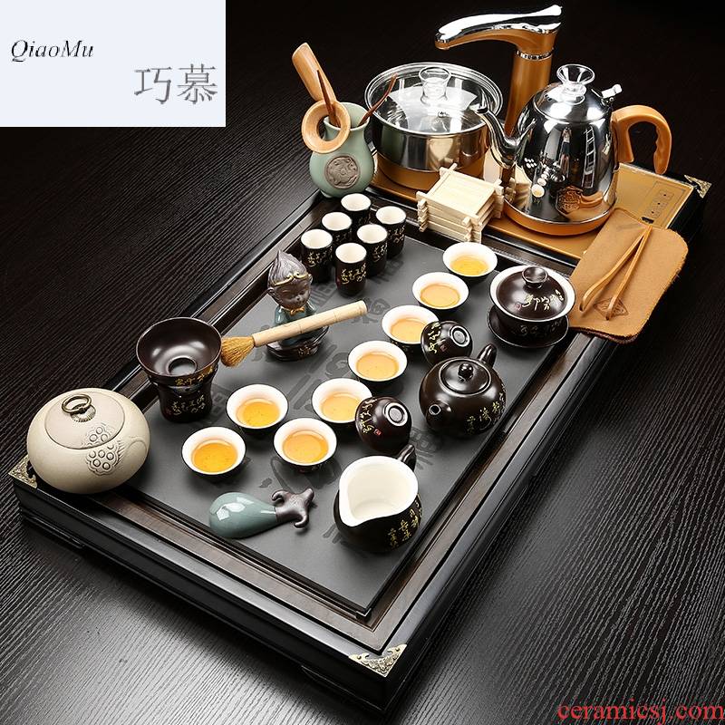 Qiao mu ceramic kung fu tea set contracted household snap one induction cooker of a complete set of automatic tea tray tea taking