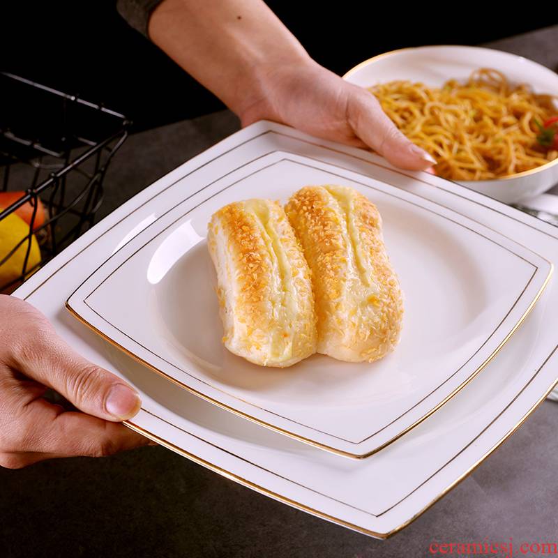 Jingdezhen ceramic checking gold 】 【 square plate creative European household Jin Bianping dish dish food dish