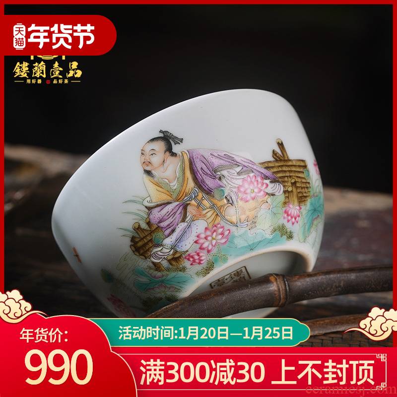 Jingdezhen ceramic all hand - made pastel YuanMing oi - Lin poetry masters cup kunfu tea, individual large single CPU
