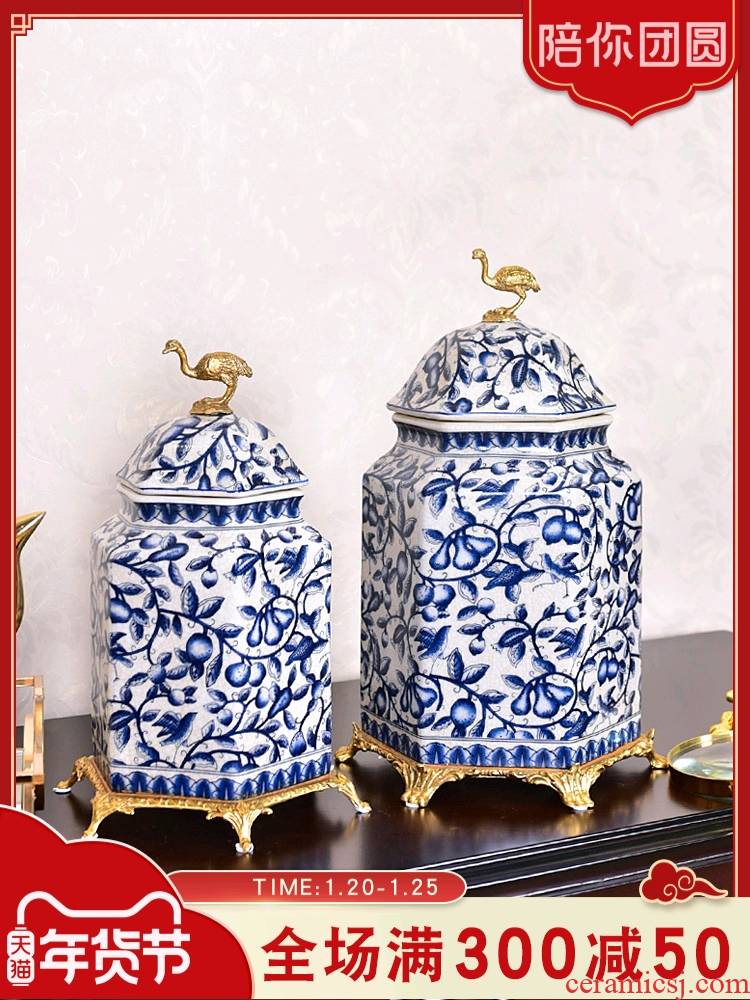 New Chinese style furnishing articles of blue and white porcelain ceramic with the receive cooper tank sitting room porch of TV ark, wine home decoration decoration