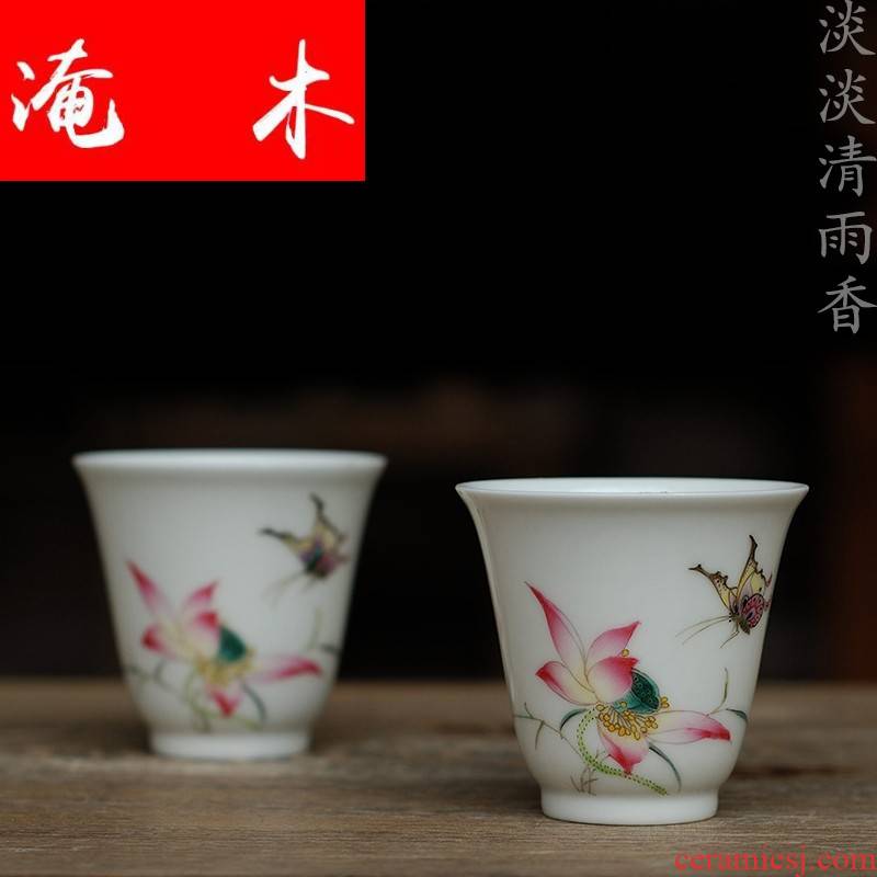 Submerged wood authentic hand - drawn powder enamel butterfly lotus fragrance - smelling cup of jingdezhen ceramic tea set sample tea cup tea cup by hand