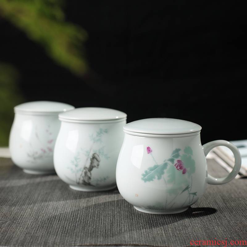 New jingdezhen ceramic cups with cover) three cups of celadon gift cup home office personal cup