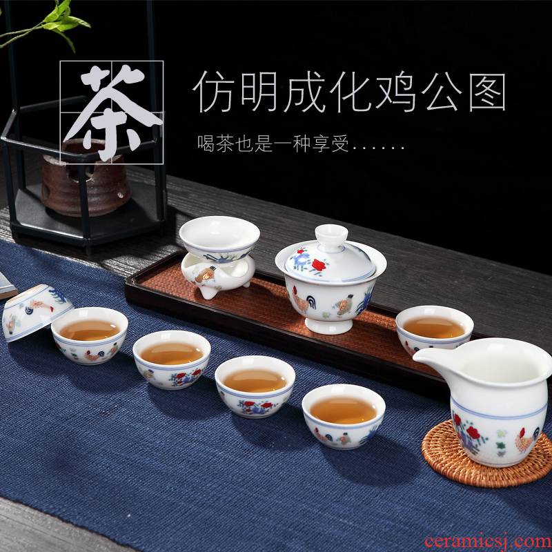 Ceramic tea set archaize cylinder cup chicken chicken male figure a complete set of kung fu tea cups with tureen teapot gift boxes