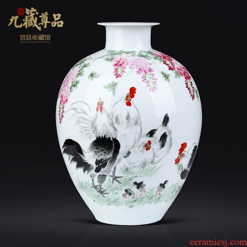 Chinese style of sitting room porch TV ark, vase master of jingdezhen ceramics hand - made rooster furnishing articles