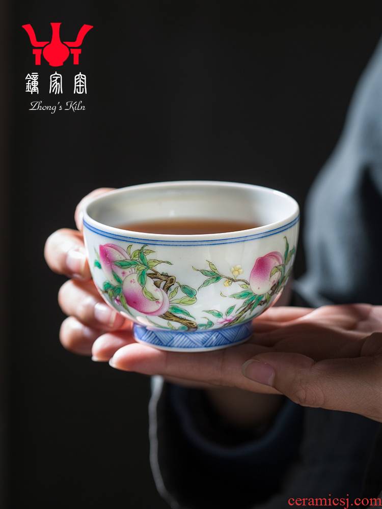Clock home up hand - made ceramic cups pastel peach personal single cup sample tea cup jingdezhen porcelain kunfu tea master