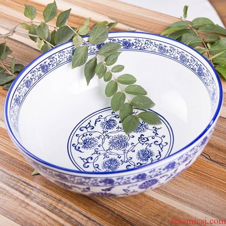 Chinese blue and white porcelain hotel ceramic pickled fish bigger sizes large soup bowl noodles in soup bowl of pickled fish pot boiled fish bowl
