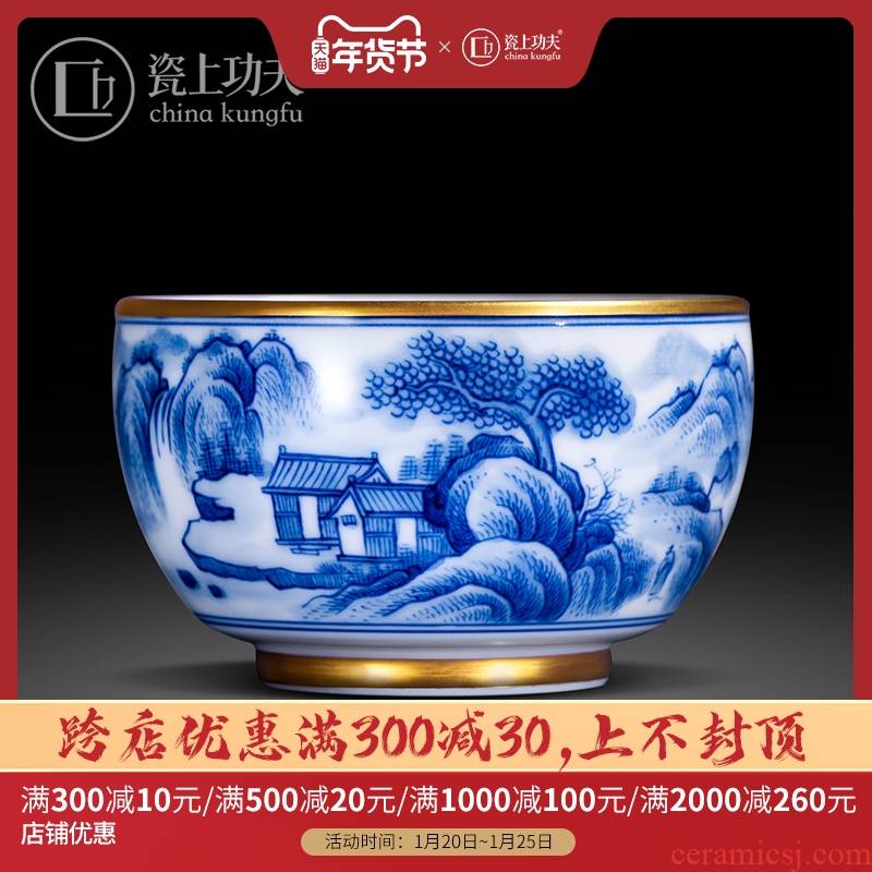 Jingdezhen blue and white landscape all hand pure hand - made xanadu sample tea cup masters cup kung fu tea cups