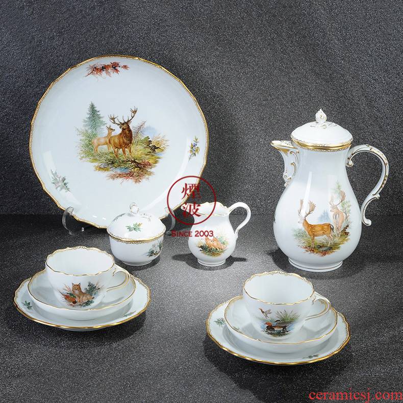 German mason MEISSEN meisen new clipping hunting coloured drawing or pattern the see colour porcelain coffee pot cup suit group