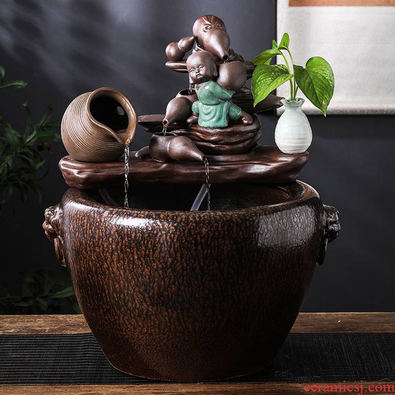 Jingdezhen ceramic furnishing articles circulating water home sitting room balcony large water tank water landing fish bowl