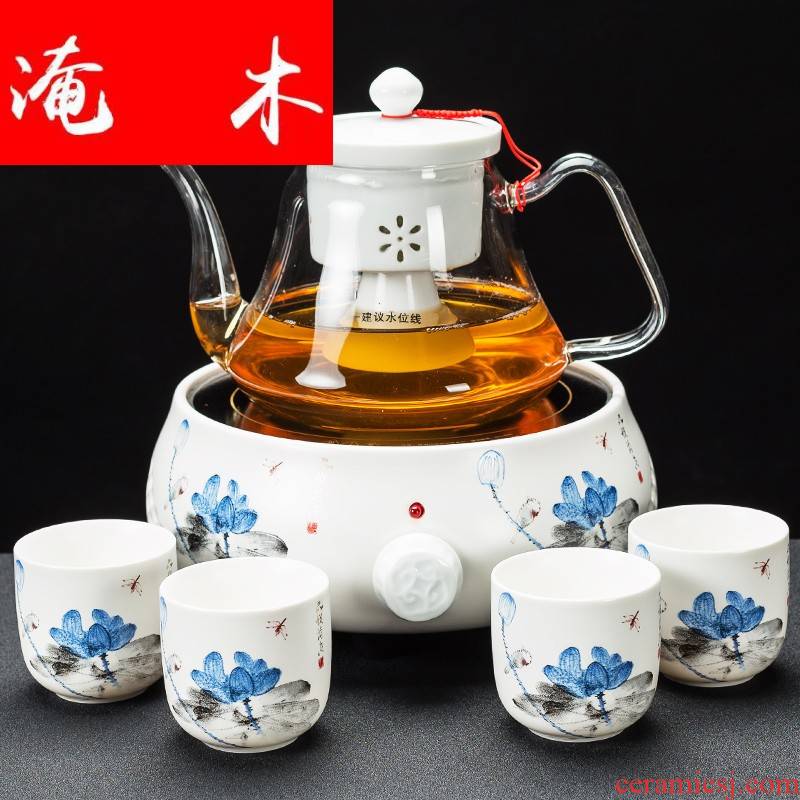 Submerged wood cooked a whole set of heat - resistant glass teapot tea steamer household contracted automatic electric TaoLu boiled tea set