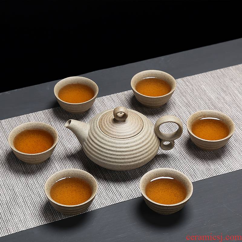 Coarse pottery ceramic kung fu tea set a pot of tea six simple office make tea with a pure color Coarse pottery teapot teacup
