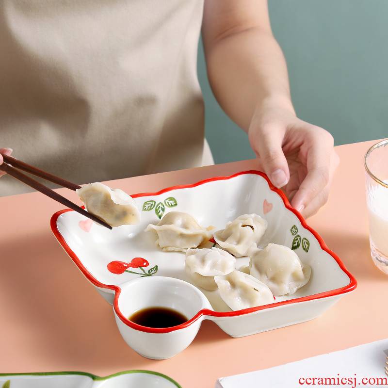 Dumplings, creative household with vinegar dish one plate plate web celebrity suit ceramic plate tray is children