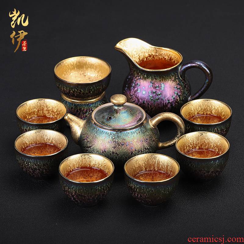 Manual fine gold discus temmoku up tea set informs the ceramic teapot gold cup tea tureen office