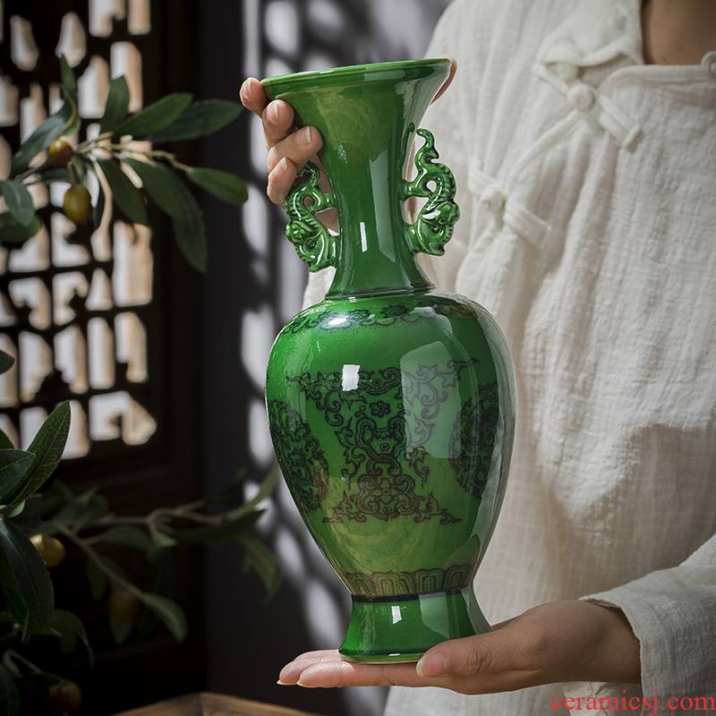 Jingdezhen ceramics vase emerald green antique bottles of Chinese style restoring ancient ways household decorates sitting room place adorn article