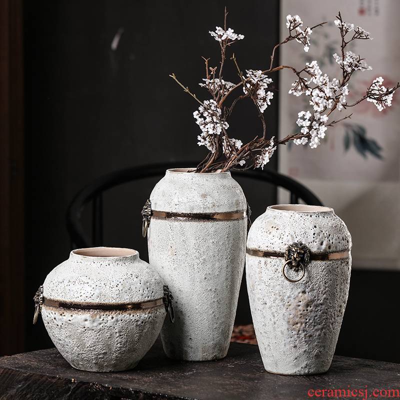 Jingdezhen ceramics creative home furnishing articles sitting room office decorations retro nostalgia coarse pottery dried flower vase