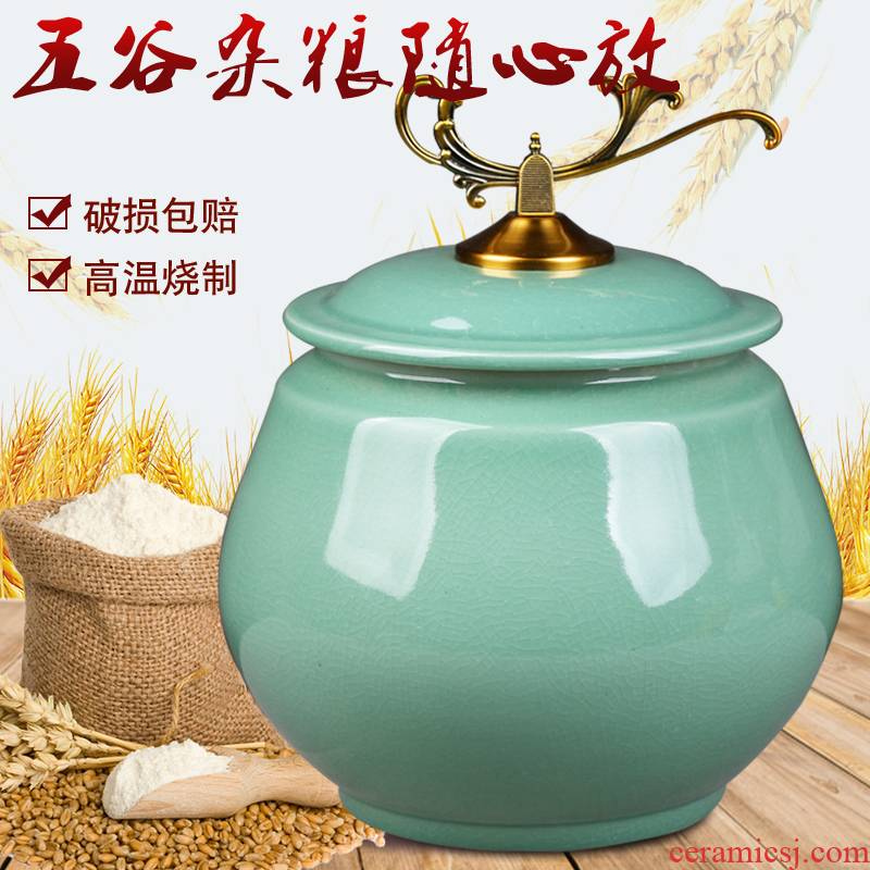 Jingdezhen ceramic barrel ricer box moistureproof insect - resistant seal storage jar with cover rice box storage oil tank m furnishing articles