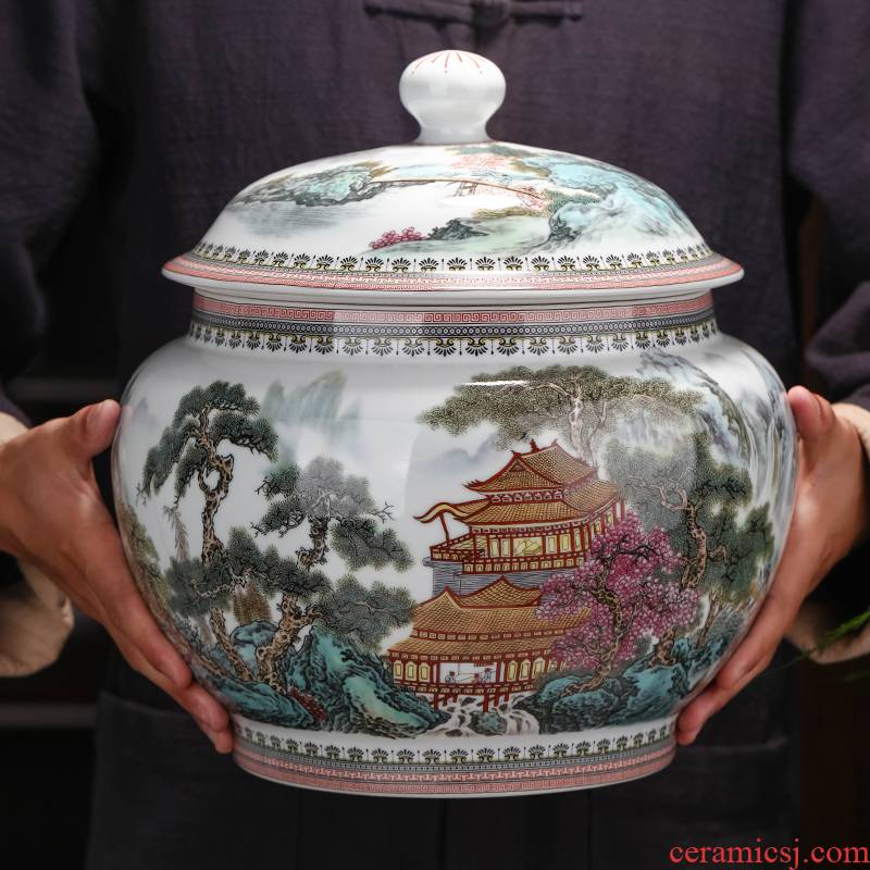 Archaize ceramic tea pot furnishing articles large with cover puer tea cake receive tank jingdezhen domestic large capacity POTS