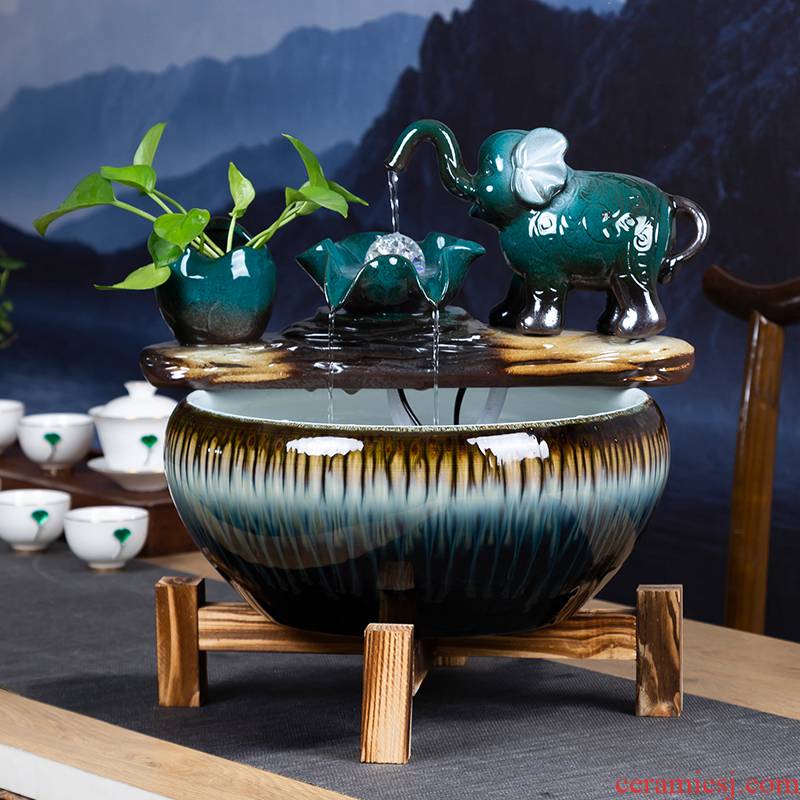Creative ceramic aquarium Chinese small sitting room, informs the desktop automatic cycle water lucky gold aquarium fish bowl