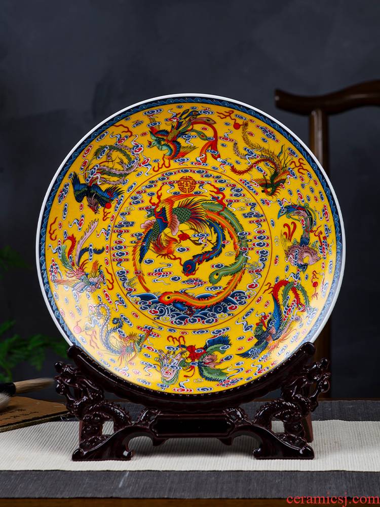 Jingdezhen porcelain ceramic decoration plate of furnishing articles about nine large chicken figure sitting room of Chinese style household porch swing plate plate