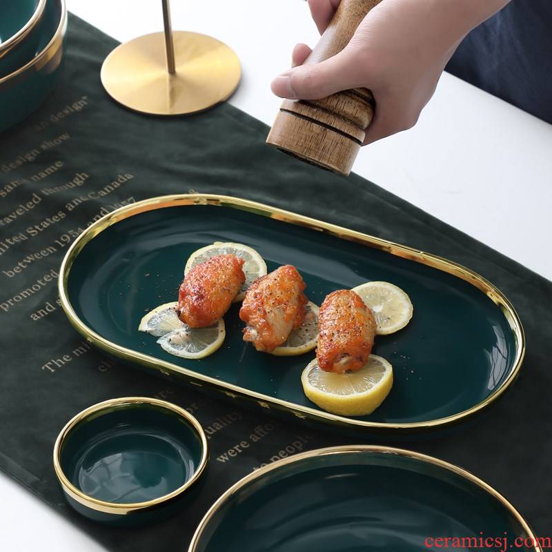 European style up phnom penh ceramic dinner plate Nordic emerald steak knife and fork set web celebrity ins plate household