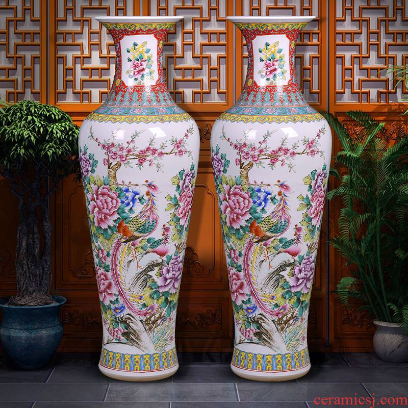 Jingdezhen hand - made pastel auspicious phoenix hotel to the gauge the vase the sitting room porch oversized ground ceramic decorative furnishing articles