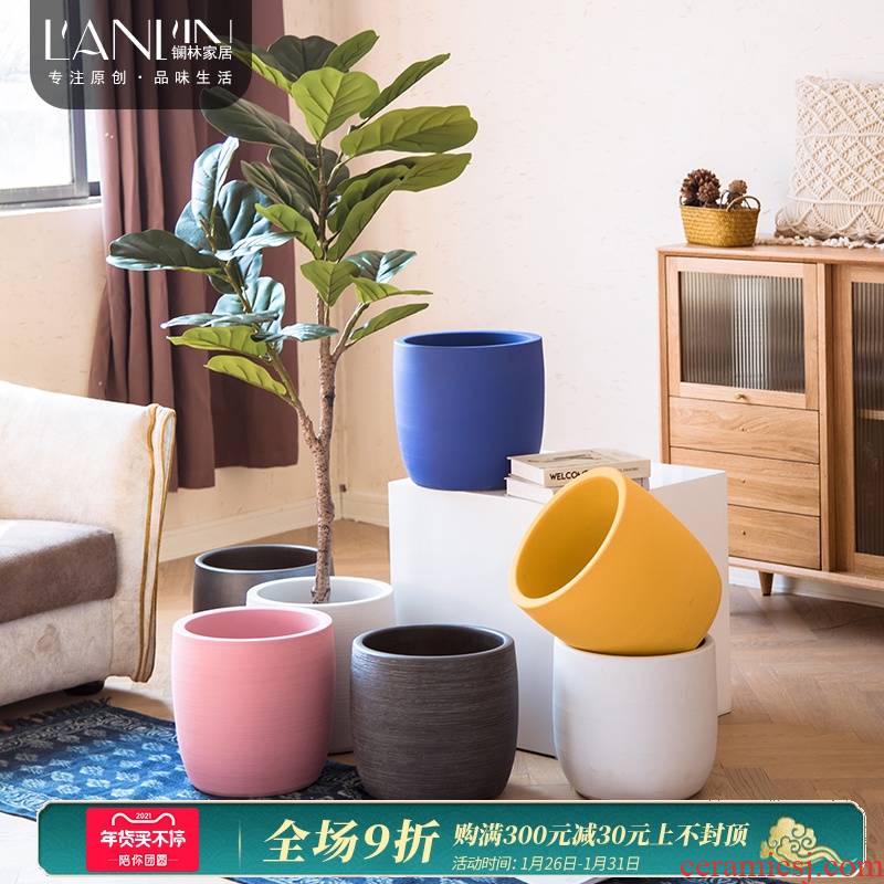 The Nordic idea ceramic flower POTS round large sitting room of I and contracted indoor ground green plant ceramic vases, furnishing articles